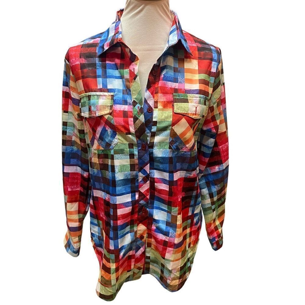 Unbranded Rainbow Checkered Button Down Long Sleeve Shirt Size Medium